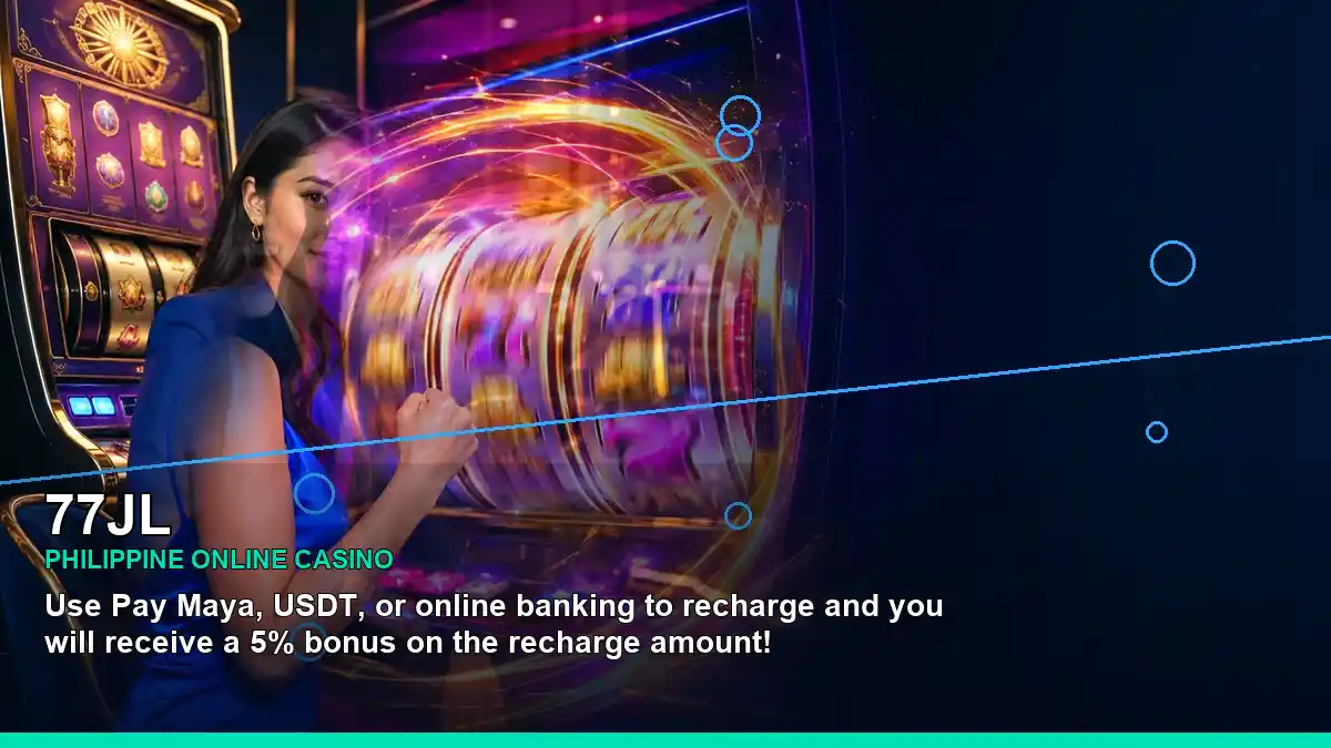 77JL Philippines casino guide showing mobile casino access beside an adult Filipina host